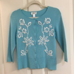 LOFT cardigan with white embroidery, size XS